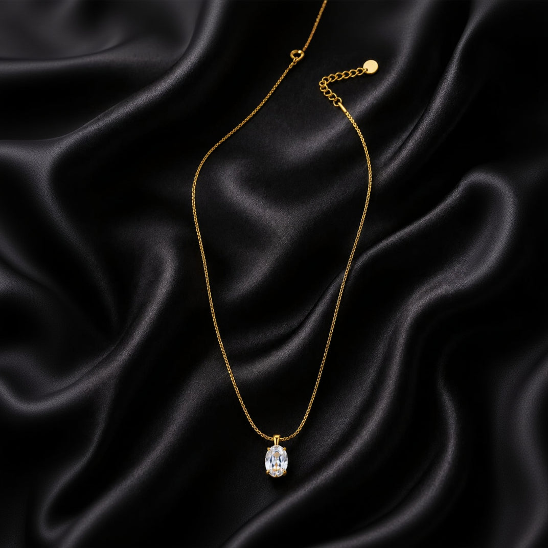 Elegant Oval Crystal Golden Necklace