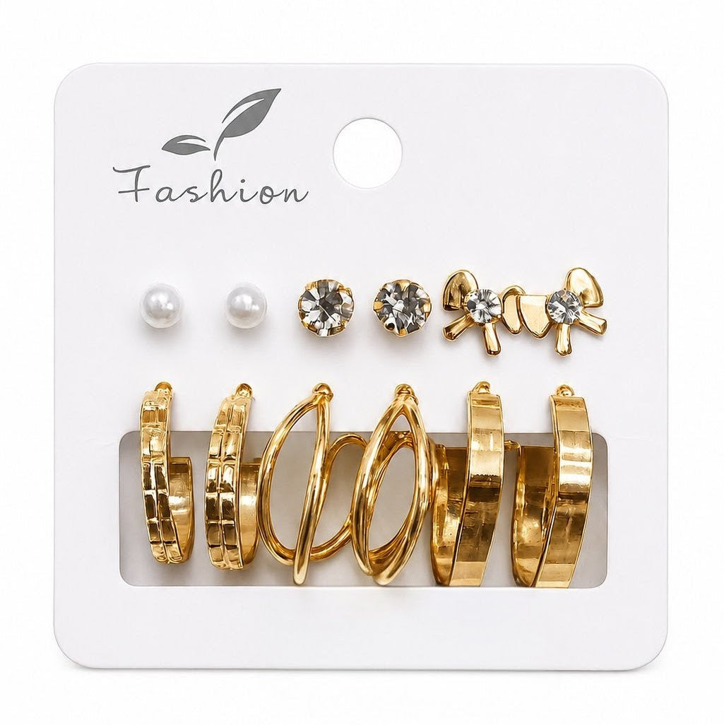 Elegant Golden Hoop & Stud Earrings Set