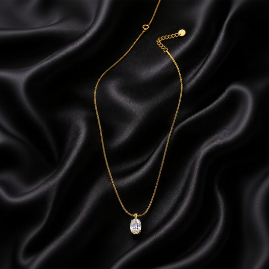 Elegant Oval Crystal Golden Necklace
