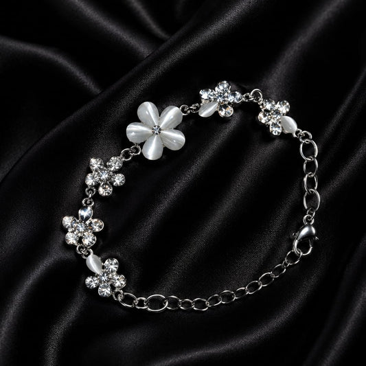 Silver Stainless Steel Adjustable Floral Charm Bracelet