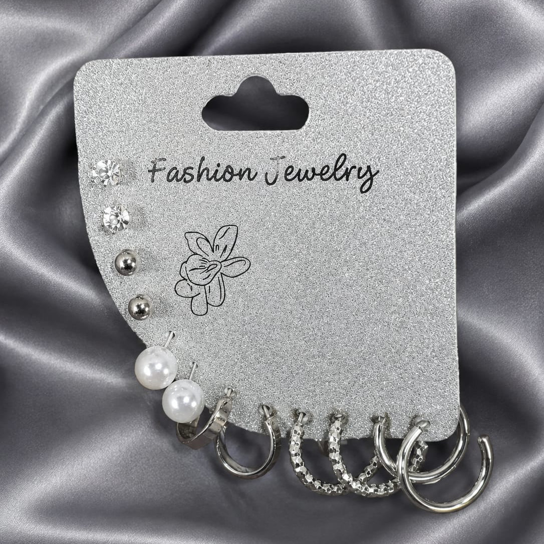Luxury Silver-Plated 8-Pair Hoop & Stud Earrings Set for Women