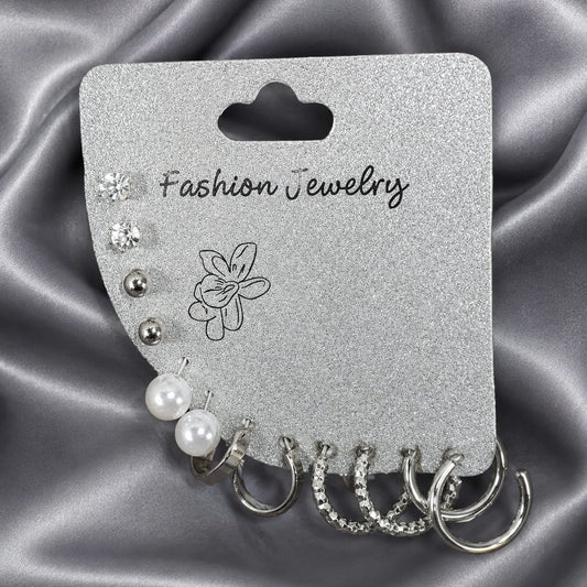 Luxury Silver-Plated 8-Pair Hoop & Stud Earrings Set for Women